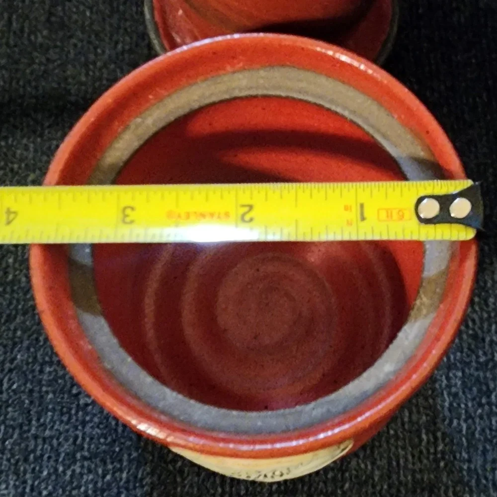 Higbee‎ Honey Red Glazed Butter Crock. Bees. Pottery. Signed